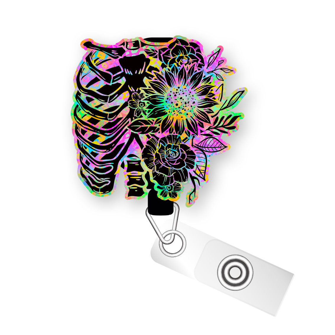 Neon X-Ray Floral Pop Topper Swapfinity Retractable ID Badge Reel - Slide Clip / Premium Matte - Topperswap