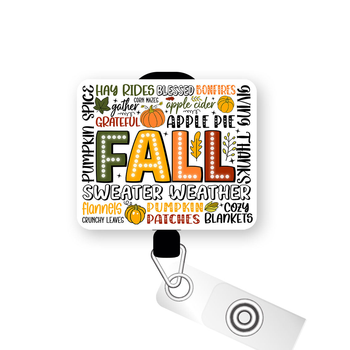 Fall Festivities Collage Pop Topper Swapfinity Retractable ID Badge Reel - Slide Clip / Premium Matte - Topperswap