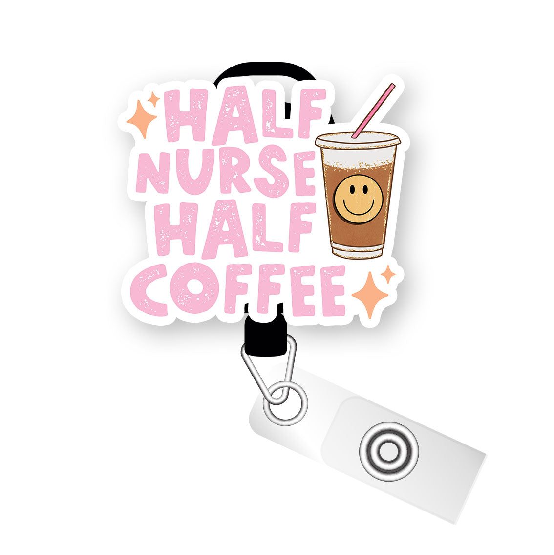 Half Nurse Half Coffee Pop Topper Swapfinity Retractable ID Badge Reel - Slide Clip / Premium Matte - Topperswap