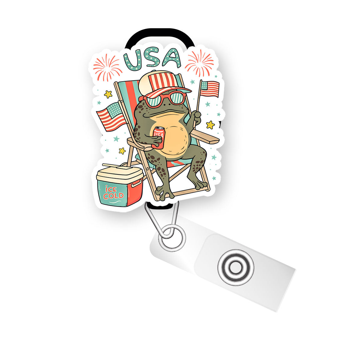 Chillin' Frog of Freedom Pop Topper Swapfinity Retractable ID Badge Reel - - Topperswap