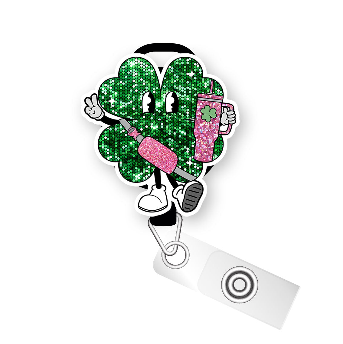 Glitter Shamrock Diva Pop Topper Swapfinity Retractable ID Badge Reel - - Topperswap