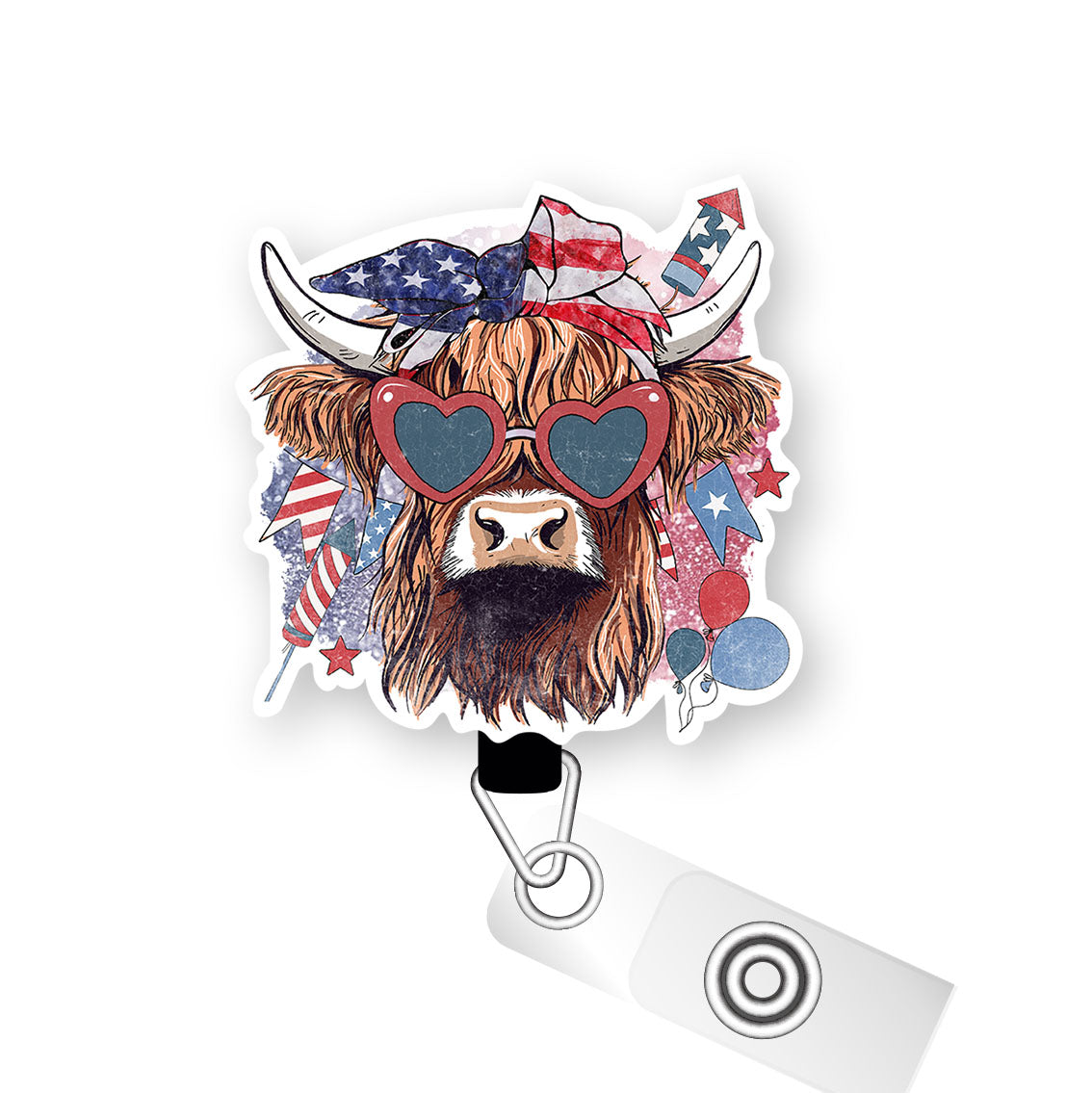 Classic Patriotic Cow Pop Topper Swapfinity Retractable ID Badge Reel -  - Topperswap