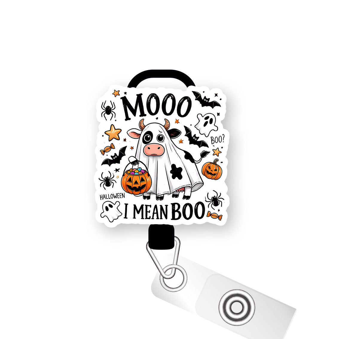 Mooo I Mean Boo Pop Topper Swapfinity Retractable ID Badge Reel - Slide Clip / Premium Matte - Topperswap