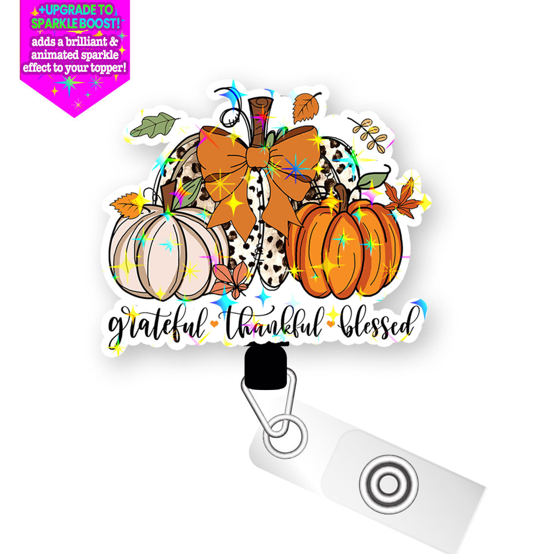 Grateful, Thankful, Blessed Pumpkins Pop Topper Swapfinity Retractable ID Badge Reel -  - Topperswap