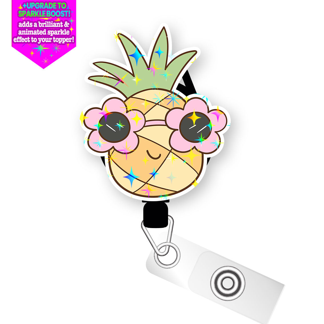 Pineapple Party Pop Topper Swapfinity Retractable ID Badge Reel - Slide Clip / Make it Sparkle - Topperswap