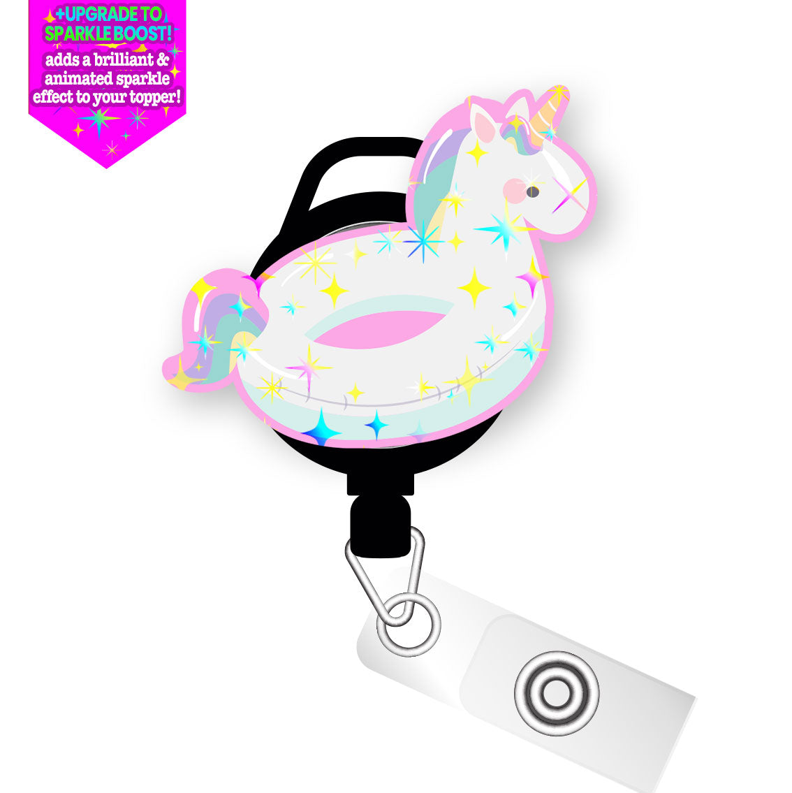 Sparkle Like a Unicorn Pop Topper Swapfinity Retractable ID Badge Reel - Slide Clip / Make it Sparkle - Topperswap