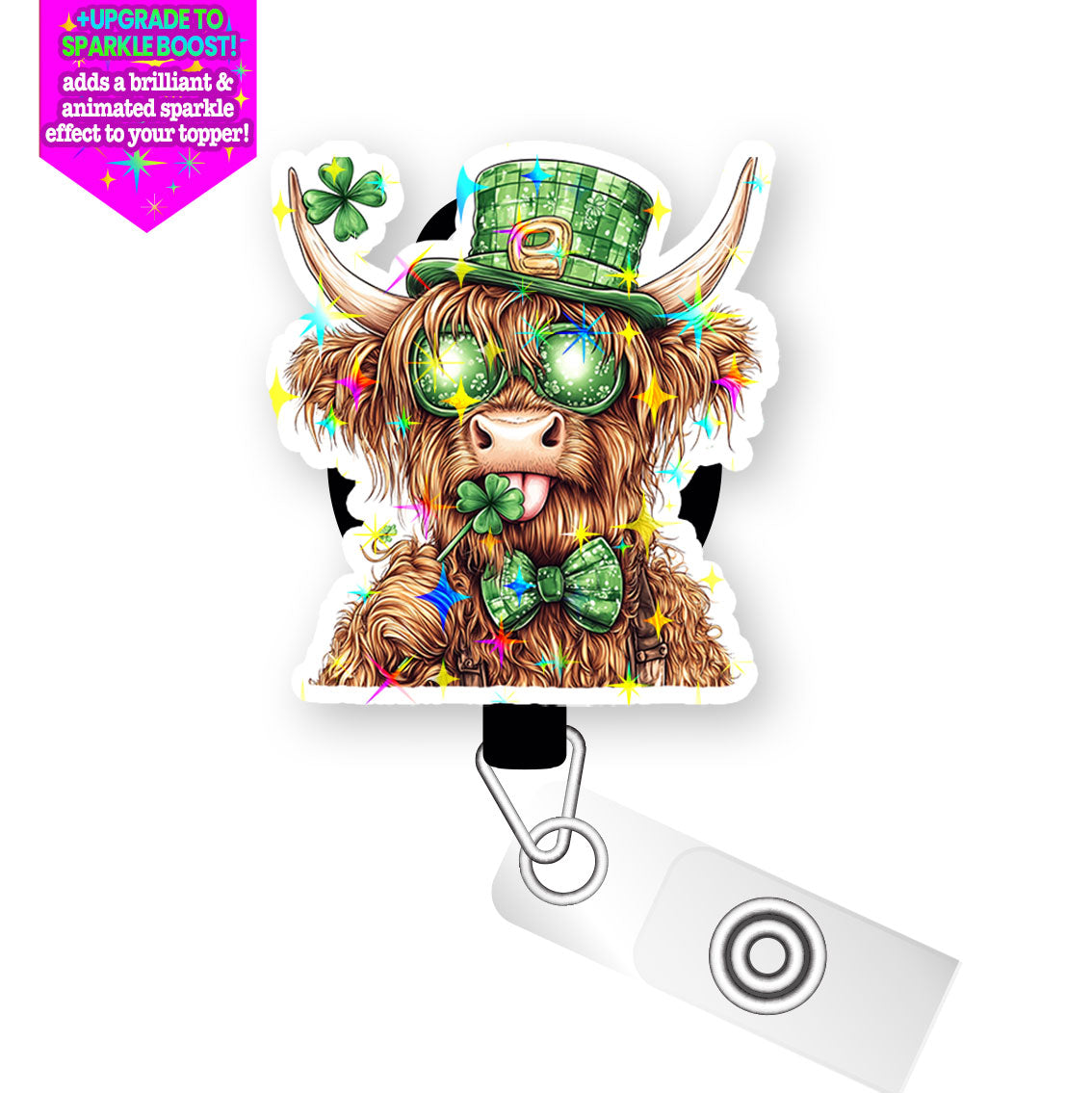 Lucky Highland Cow Pop Topper Swapfinity Retractable ID Badge Reel - - Topperswap