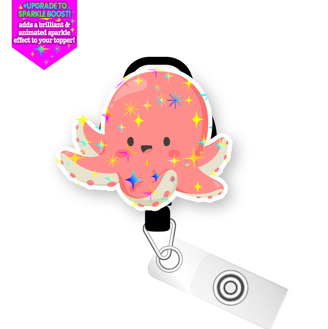 Cuddly Octopus Pop Topper Swapfinity Retractable ID Badge Reel - Slide Clip / Make it Sparkle - Topperswap