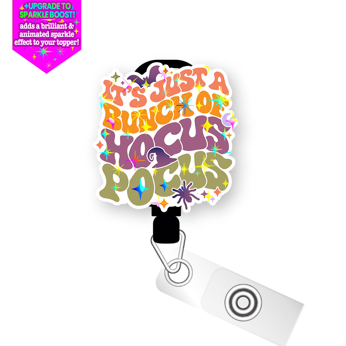 Hocus Focus Brew Pop Topper Swapfinity Retractable ID Badge Reel - Slide Clip / Make it Sparkle - Topperswap