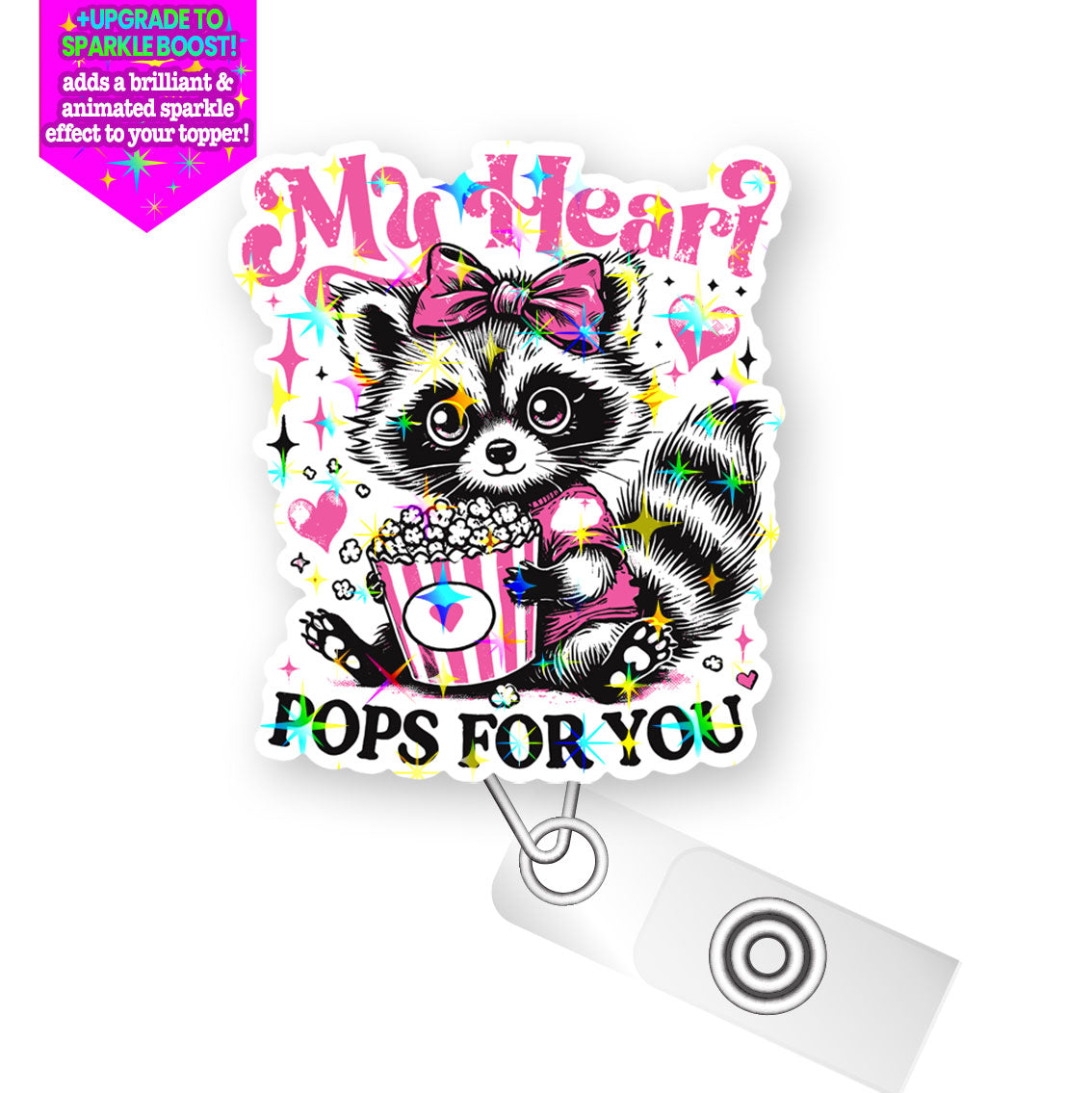 My Heart Pops for You Pop Topper Swapfinity Retractable ID Badge Reel