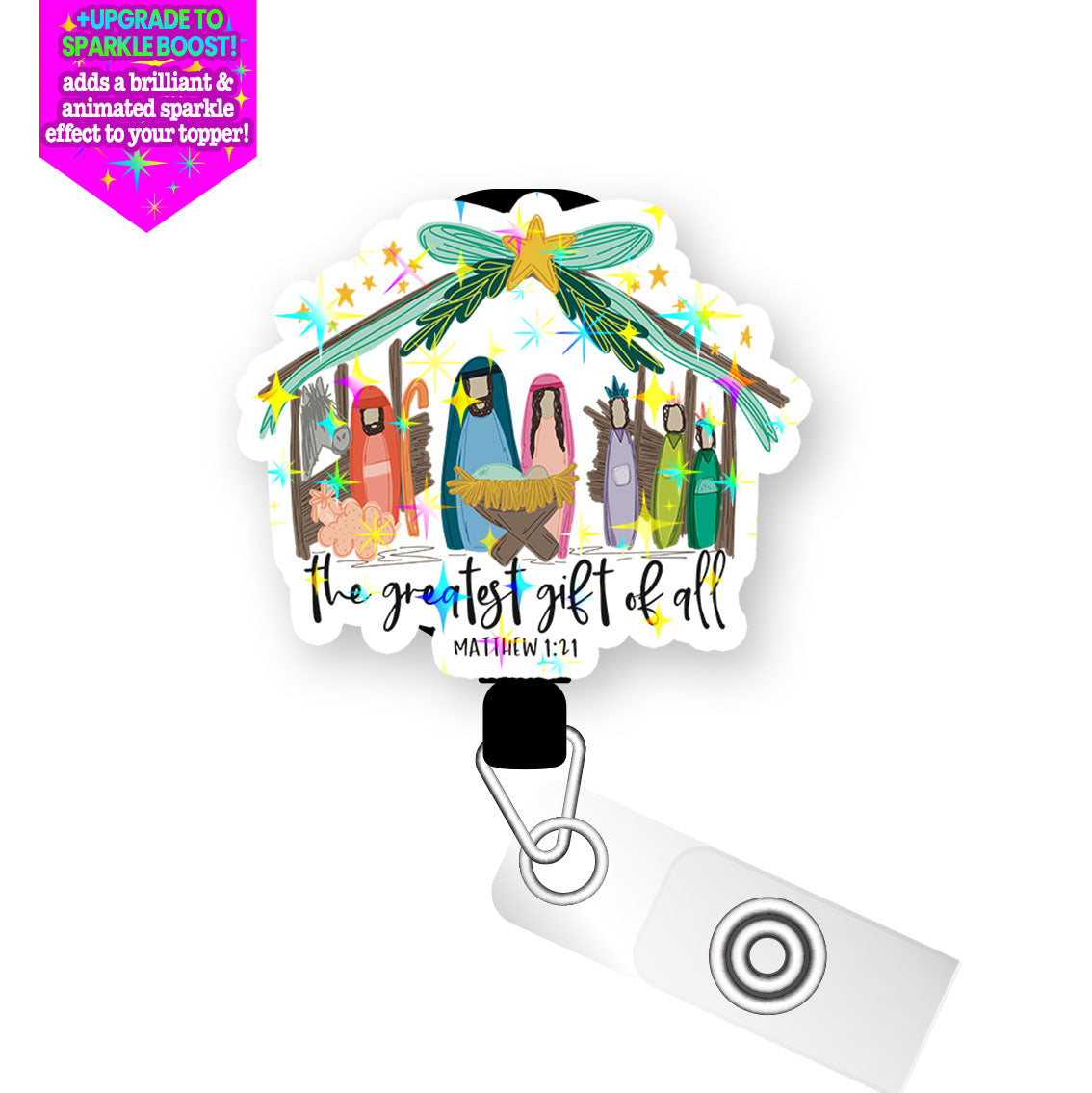 The Greatest Gift of All - Nativity Pop Topper Swapfinity Retractable ID Badge Reel - Slide Clip / Make it Sparkle - Topperswap