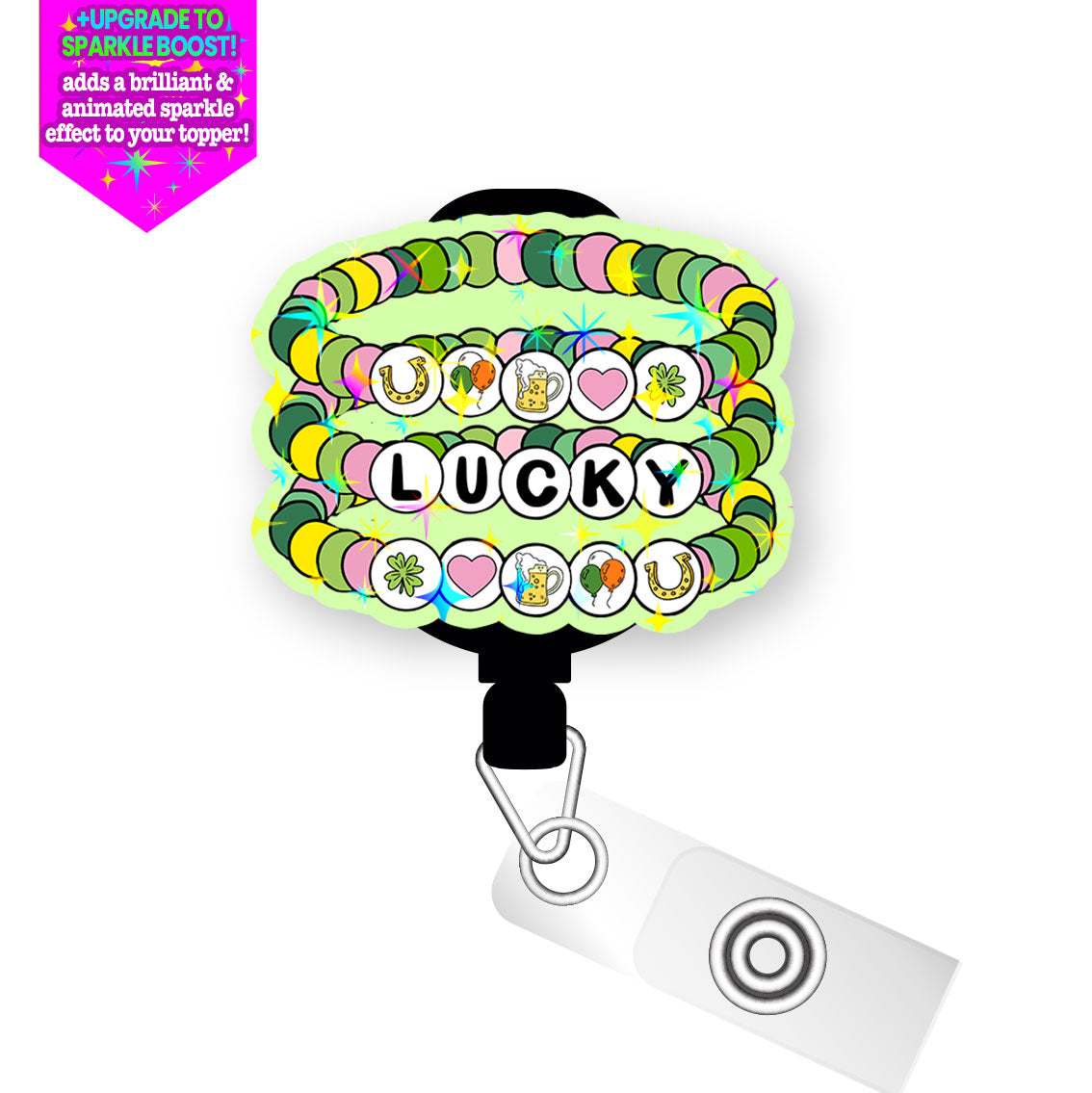 Lucky Bracelet Pop Topper Swapfinity Retractable ID Badge Reel - Slide Clip / Flex - Make it Sparkle - Topperswap
