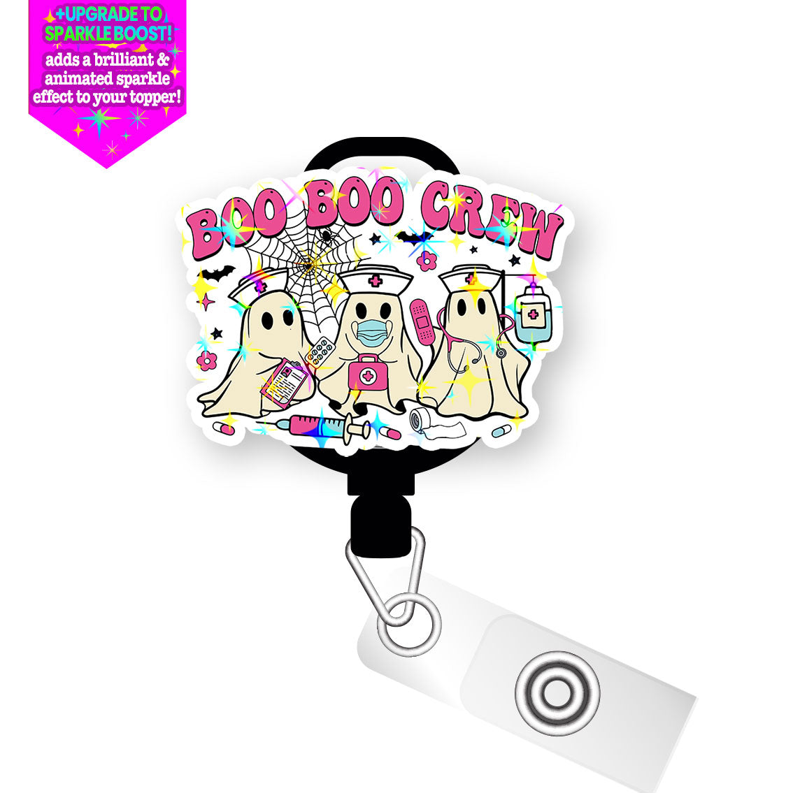 Boo Boo Crew Spooky Squad Pop Topper Swapfinity Retractable ID Badge Reel - Slide Clip / Make it Sparkle - Topperswap