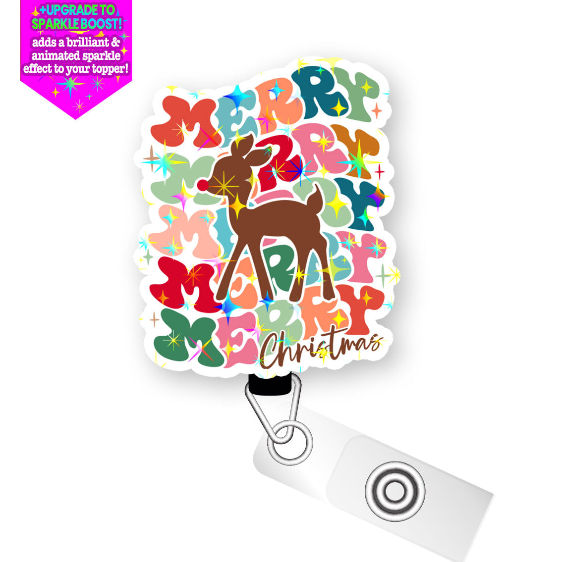 Merry & Bright Reindeer Pop Topper Swapfinity Retractable ID Badge Reel - - Topperswap