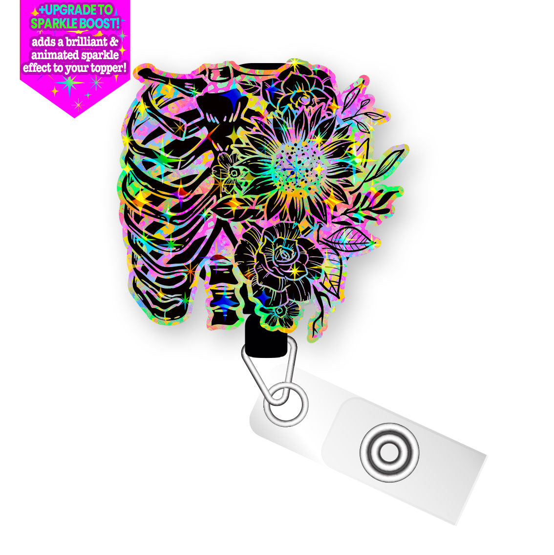 Neon X-Ray Floral Pop Topper Swapfinity Retractable ID Badge Reel - Slide Clip / Make it Sparkle - Topperswap