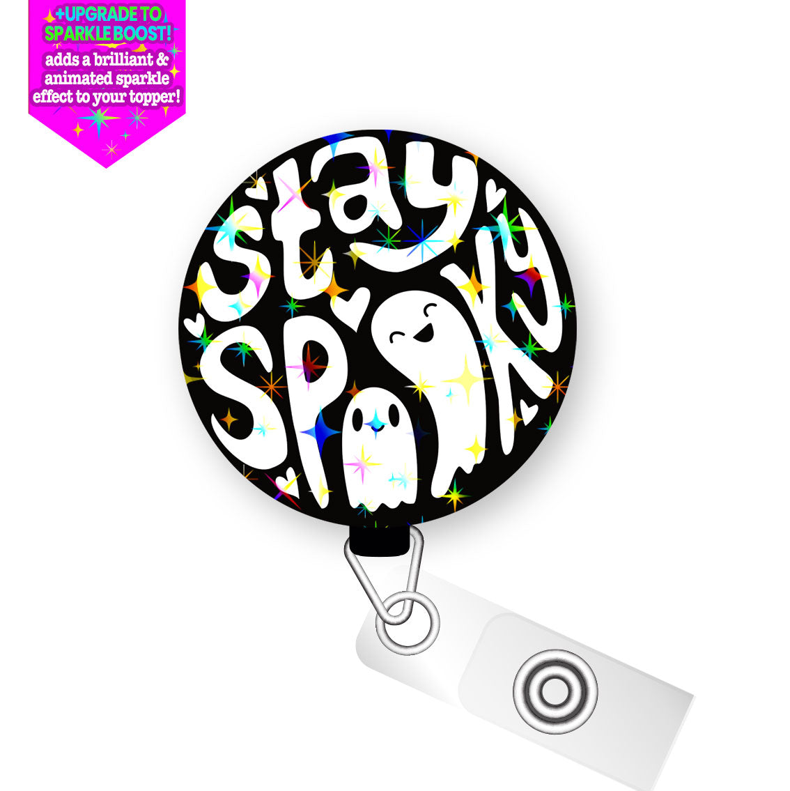 Stay Spooky Pop Topper Swapfinity Retractable ID Badge Reel - Slide Clip / Make it Sparkle - Topperswap