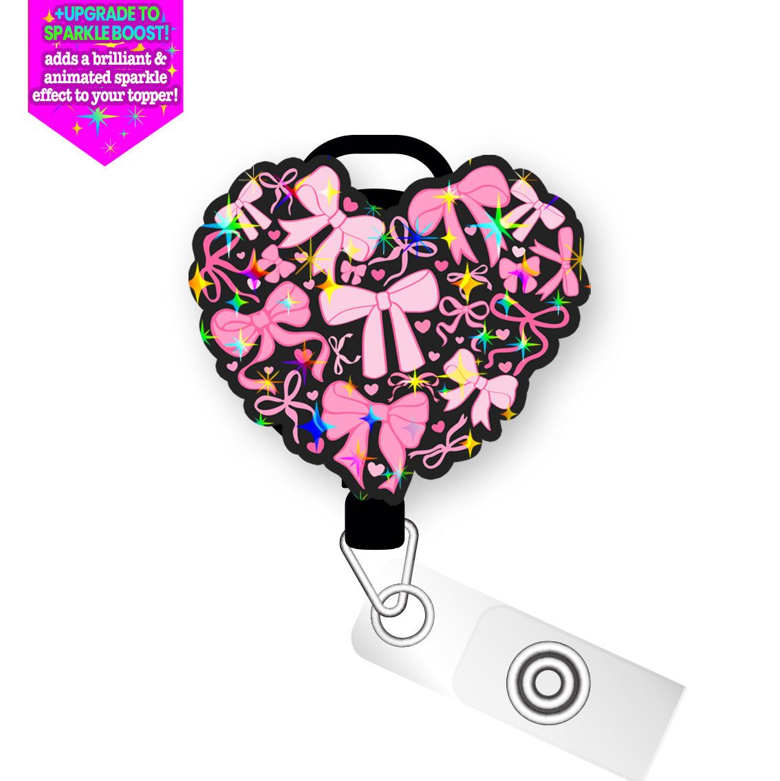 Bow-Tied Heart Pop Topper Swapfinity Retractable ID Badge Reel - - Topperswap