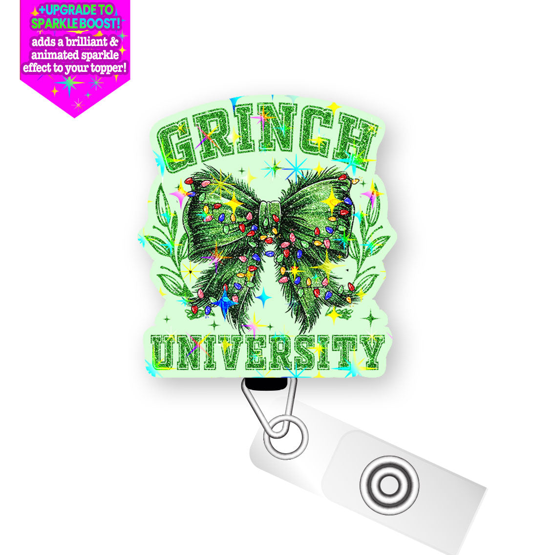 Grinch University Pop Topper Swapfinity Retractable ID Badge Reel - Slide Clip / Make it Sparkle - Topperswap