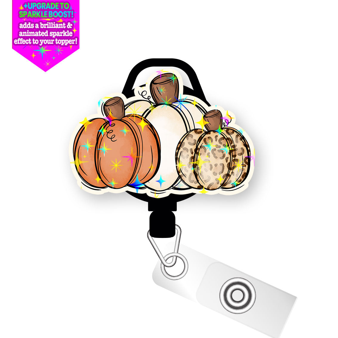 Chic Pumpkins Pop Topper Swapfinity Retractable ID Badge Reel - Slide Clip / Make it Sparkle - Topperswap