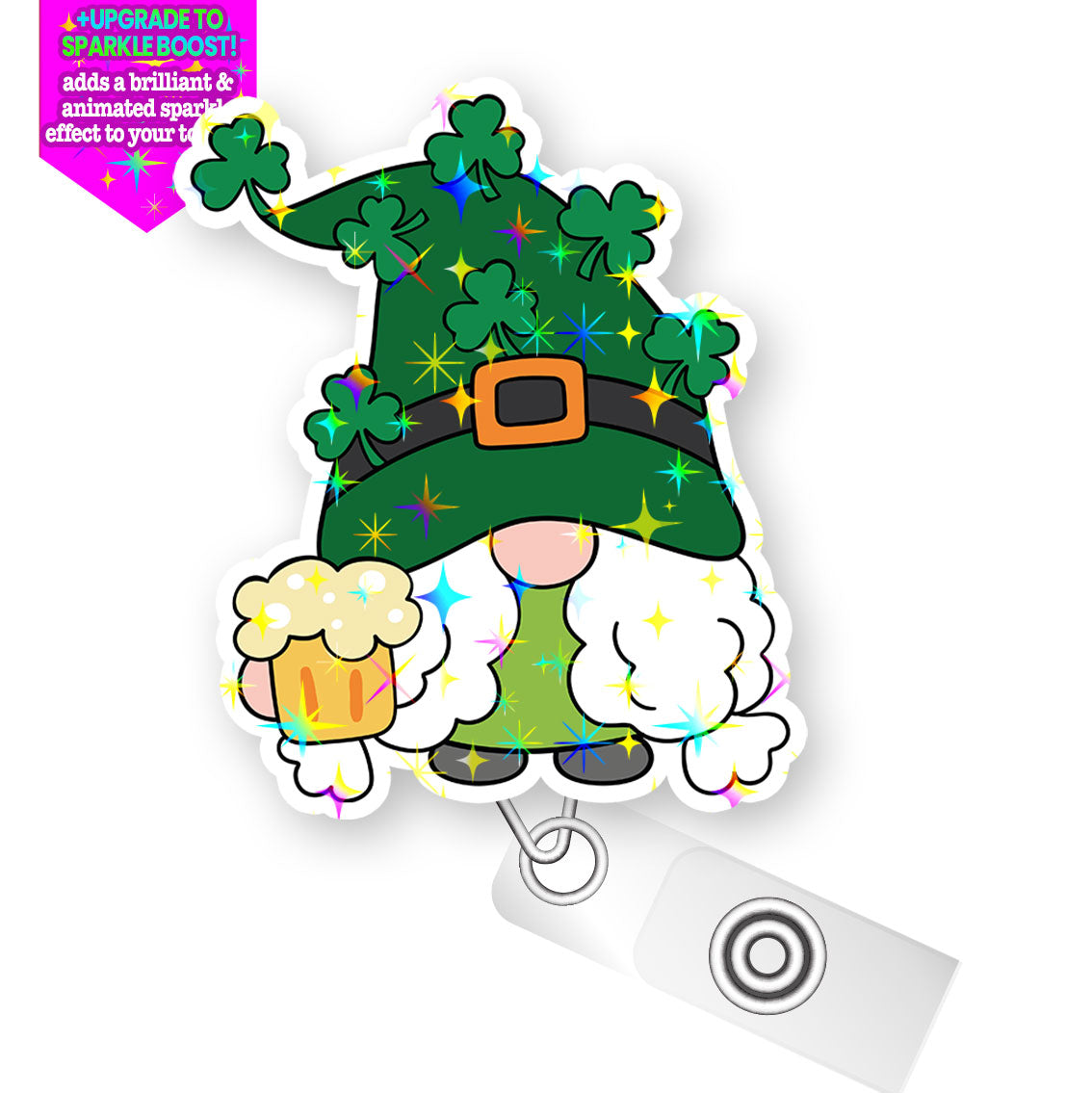 Happy St. Patrick’s Gnome Beer Pop Topper Swapfinity Retractable ID Badge Reel - - Topperswap