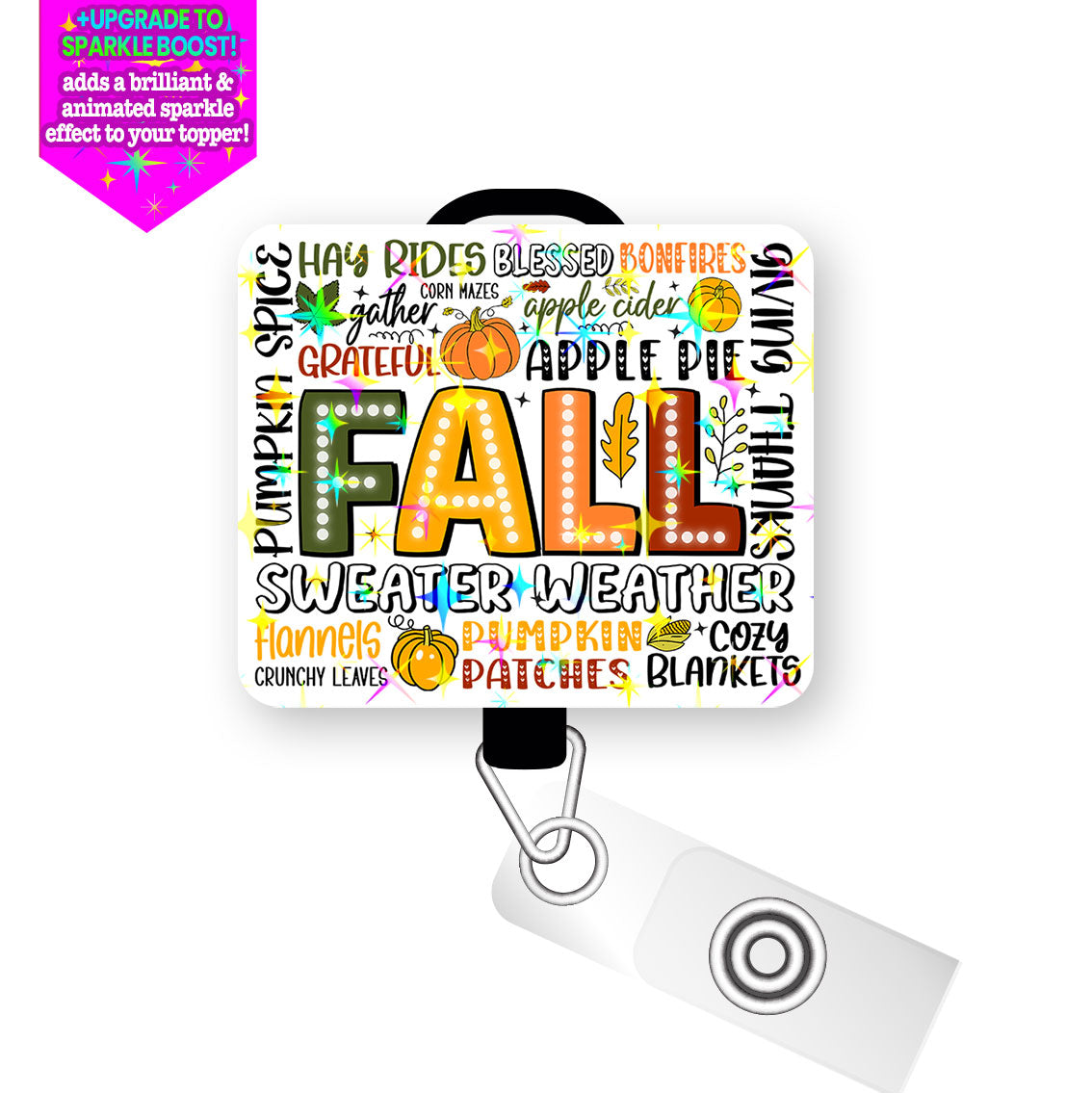 Fall Festivities Collage Pop Topper Swapfinity Retractable ID Badge Reel - Slide Clip / Make it Sparkle - Topperswap