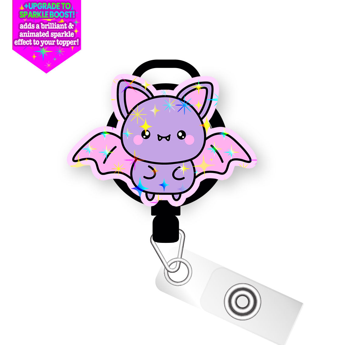Purple Winged Cutie Bat Pop Topper Swapfinity Retractable ID Badge Reel - - Topperswap
