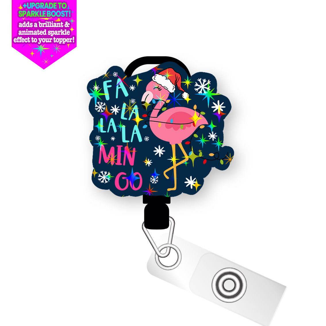 Fa La La Mingo Pop Topper Swapfinity Retractable ID Badge Reel - Slide Clip / Make it Sparkle - Topperswap