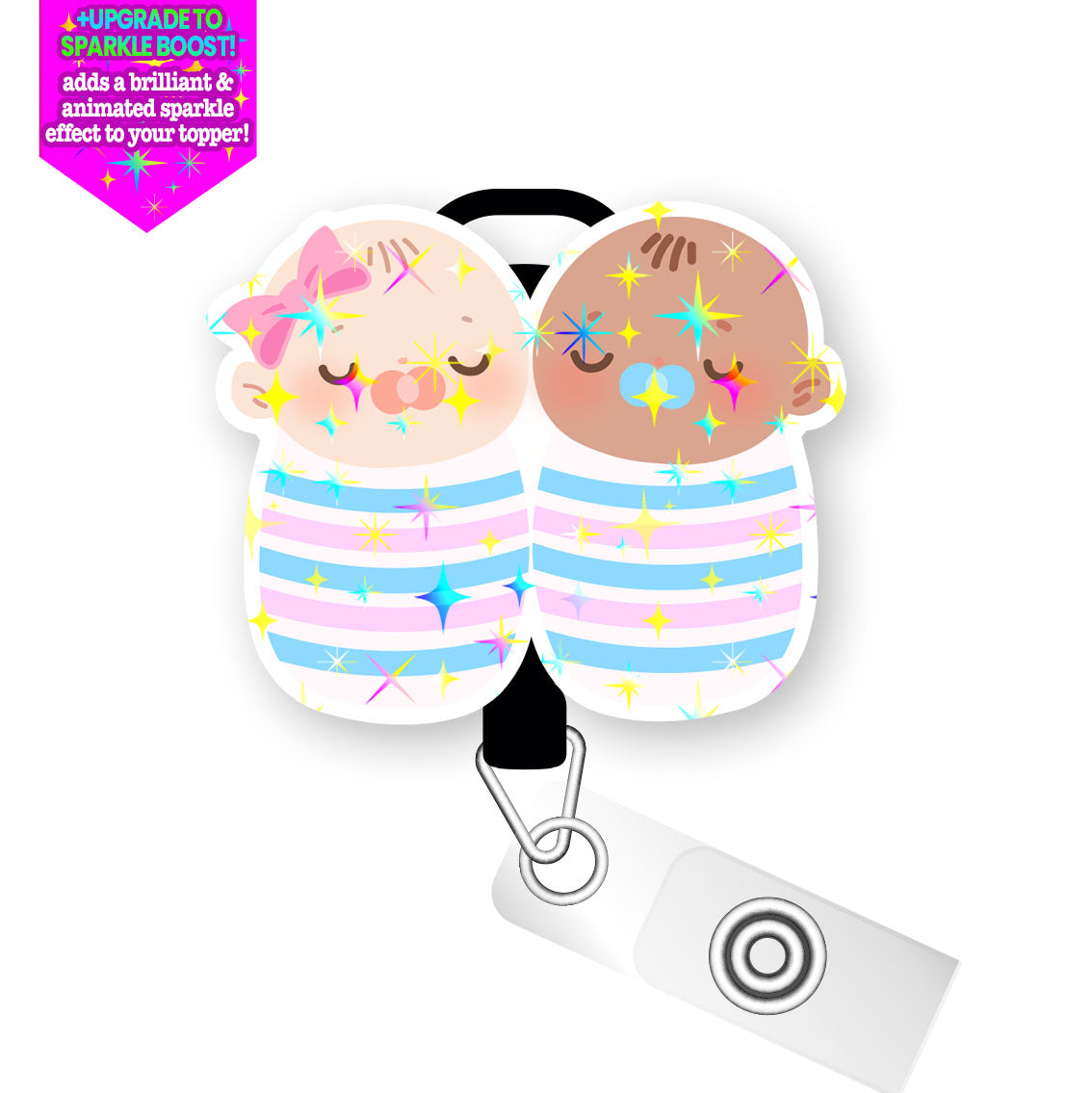 Swaddle Babies 2 Pop Topper Swapfinity Retractable ID Badge Reel - Slide Clip / Make it Sparkle - Topperswap