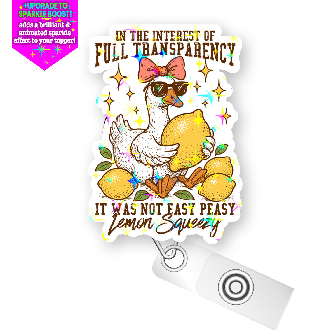 Not Easy Peasy Pop Topper Swapfinity Retractable ID Badge Reel - - Topperswap