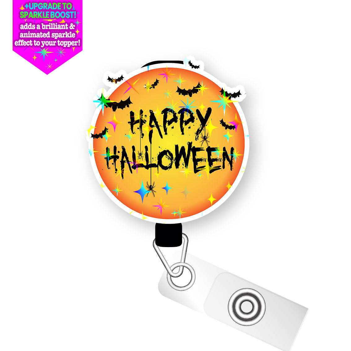 Happy Halloween Classic Pop Topper Swapfinity Retractable ID Badge Reel - Slide Clip / Make it Sparkle - Topperswap