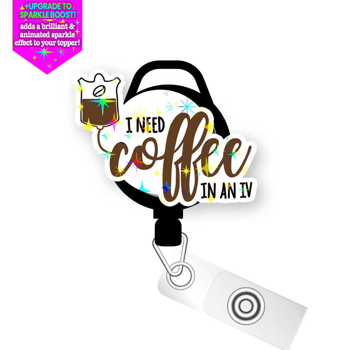 Coffee IV Pop Topper Swapfinity Retractable ID Badge Reel - Slide Clip / Make it Sparkle - Topperswap