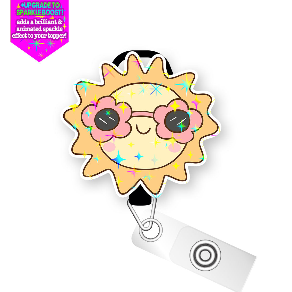 Sunshine Blossom Pop Topper Swapfinity Retractable ID Badge Reel - Slide Clip / Make it Sparkle - Topperswap