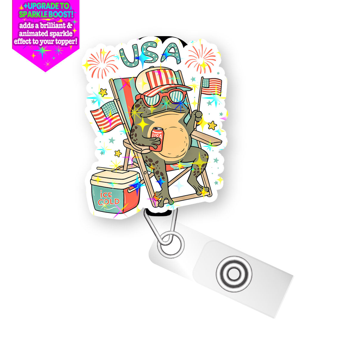 Chillin' Frog of Freedom Pop Topper Swapfinity Retractable ID Badge Reel - - Topperswap