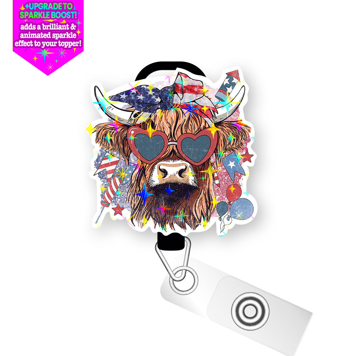 Classic Patriotic Cow Pop Topper Swapfinity Retractable ID Badge Reel -  - Topperswap