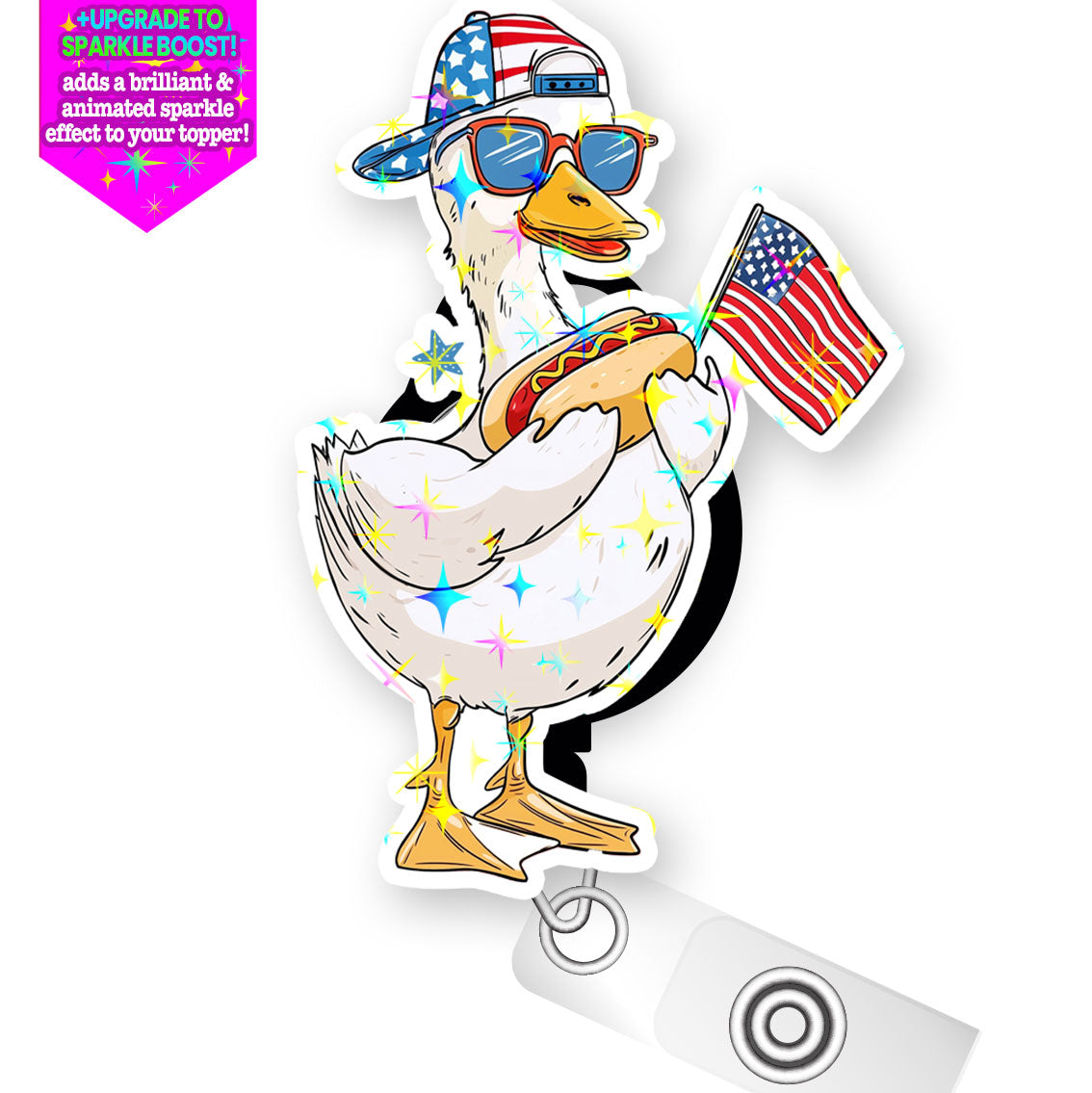 Hotdog Goose Picnic Party Pop Topper Swapfinity Retractable ID Badge Reel - - Topperswap