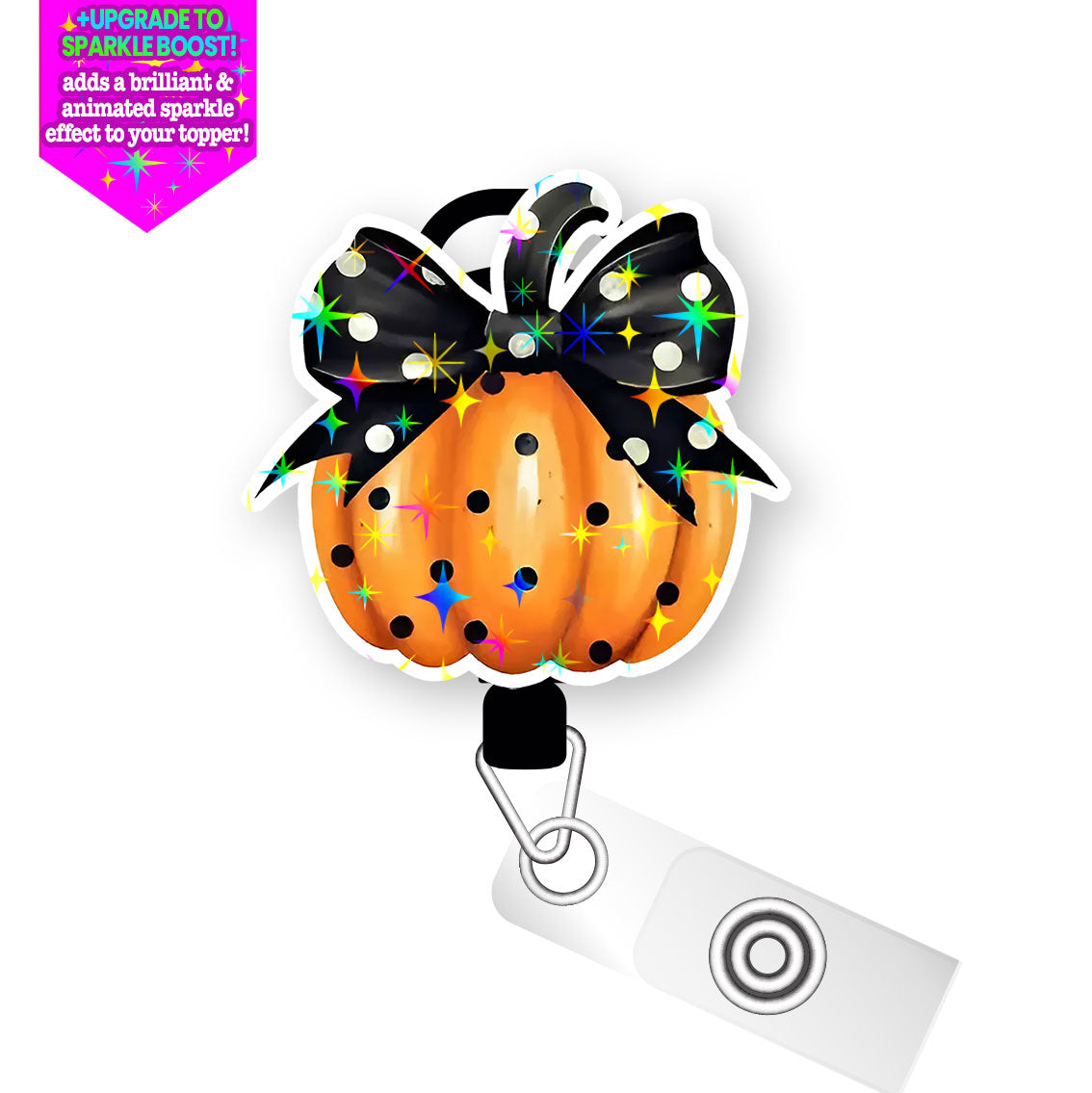 Polka-Dot Pumpkin Perfection Pop Topper Swapfinity Retractable ID Badge Reel - Slide Clip / Make it Sparkle - Topperswap