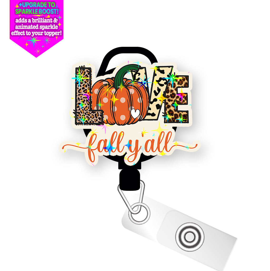 Love Fall Y'all Pop Topper Swapfinity Retractable ID Badge Reel - Slide Clip / Make it Sparkle - Topperswap