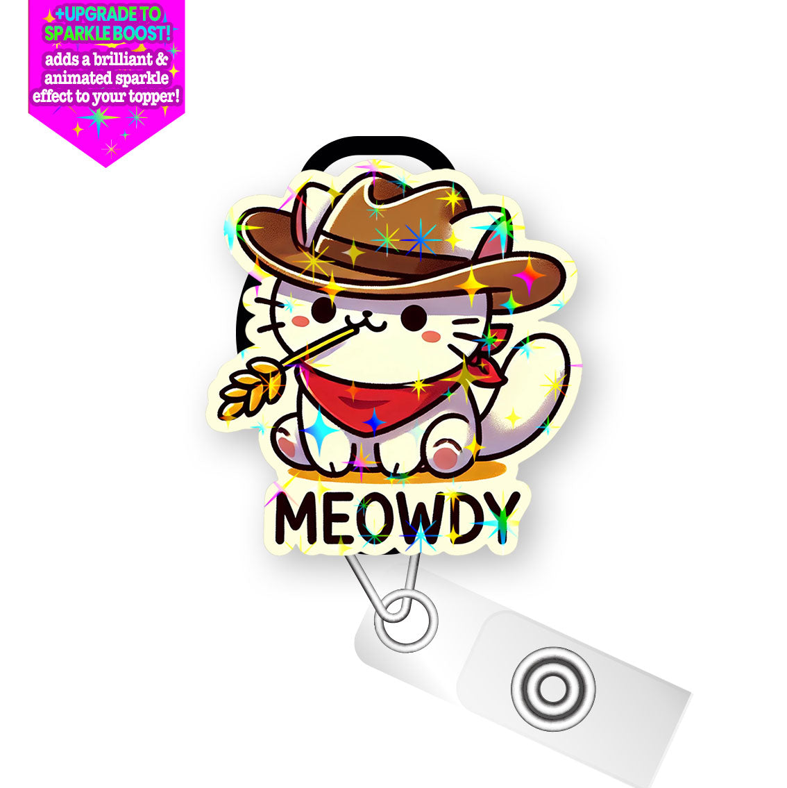 Meowdy Pop Topper Swapfinity Retractable ID Badge Reel - Slide Clip / Make it Sparkle - Topperswap