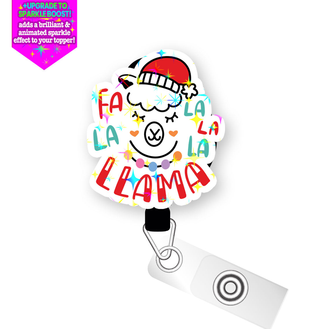 Fa La La Llama Joy Pop Topper Swapfinity Retractable ID Badge Reel - Slide Clip / Make it Sparkle - Topperswap