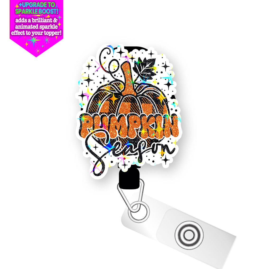 Pumpkin Season Fun Pop Topper Swapfinity Retractable ID Badge Reel - Slide Clip / Make it Sparkle - Topperswap