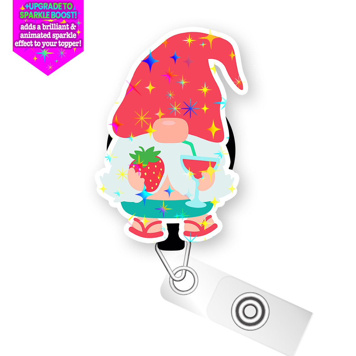 Strawberry Splash Gnome Pop Topper Swapfinity Retractable ID Badge Reel -  - Topperswap