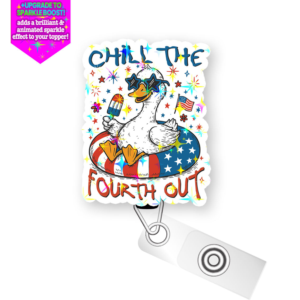 Chill the Fourth Out Pop Topper Swapfinity Retractable ID Badge Reel - - Topperswap