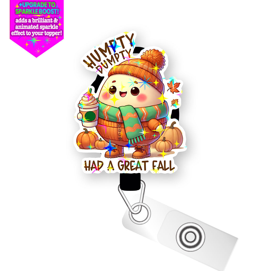 Humpty's Great Fall Pop Topper Swapfinity Retractable ID Badge Reel - Slide Clip / Make it Sparkle - Topperswap