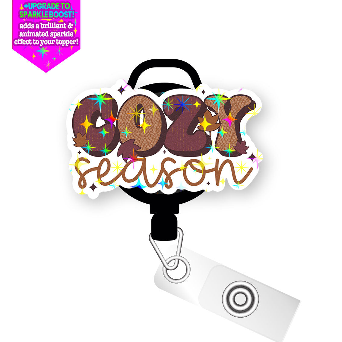 Cozy Season Vibes Pop Topper Swapfinity Retractable ID Badge Reel - Slide Clip / Make it Sparkle - Topperswap