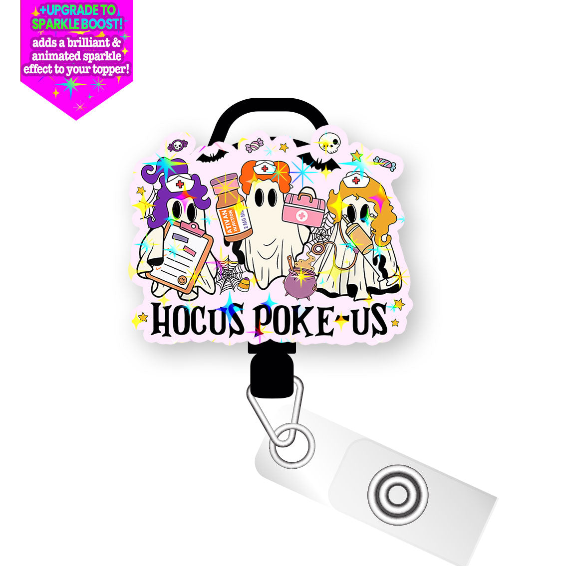 Hocus Poke-Us Pop Topper Swapfinity Retractable ID Badge Reel - Slide Clip / Make it Sparkle - Topperswap