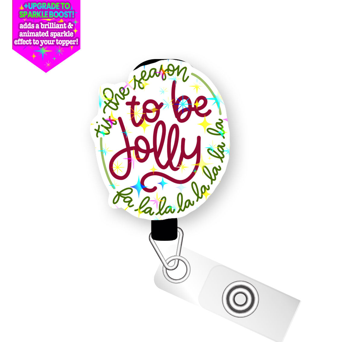 Tis the Season Jolly Pop Topper Swapfinity Retractable ID Badge Reel - Slide Clip / Make it Sparkle - Topperswap