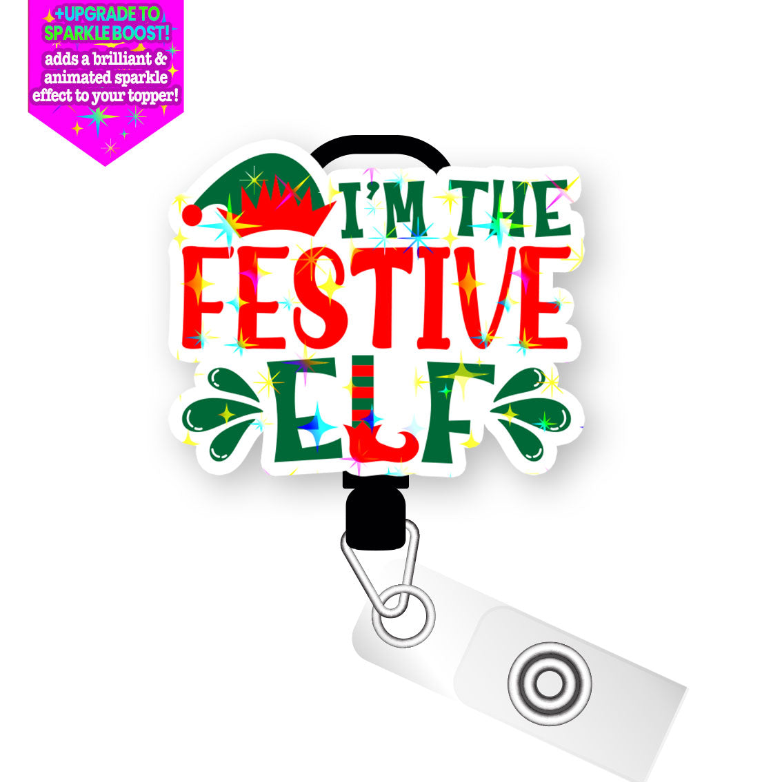 I'm The Festive Elf Pop Topper Swapfinity Retractable ID Badge Reel -  - Topperswap