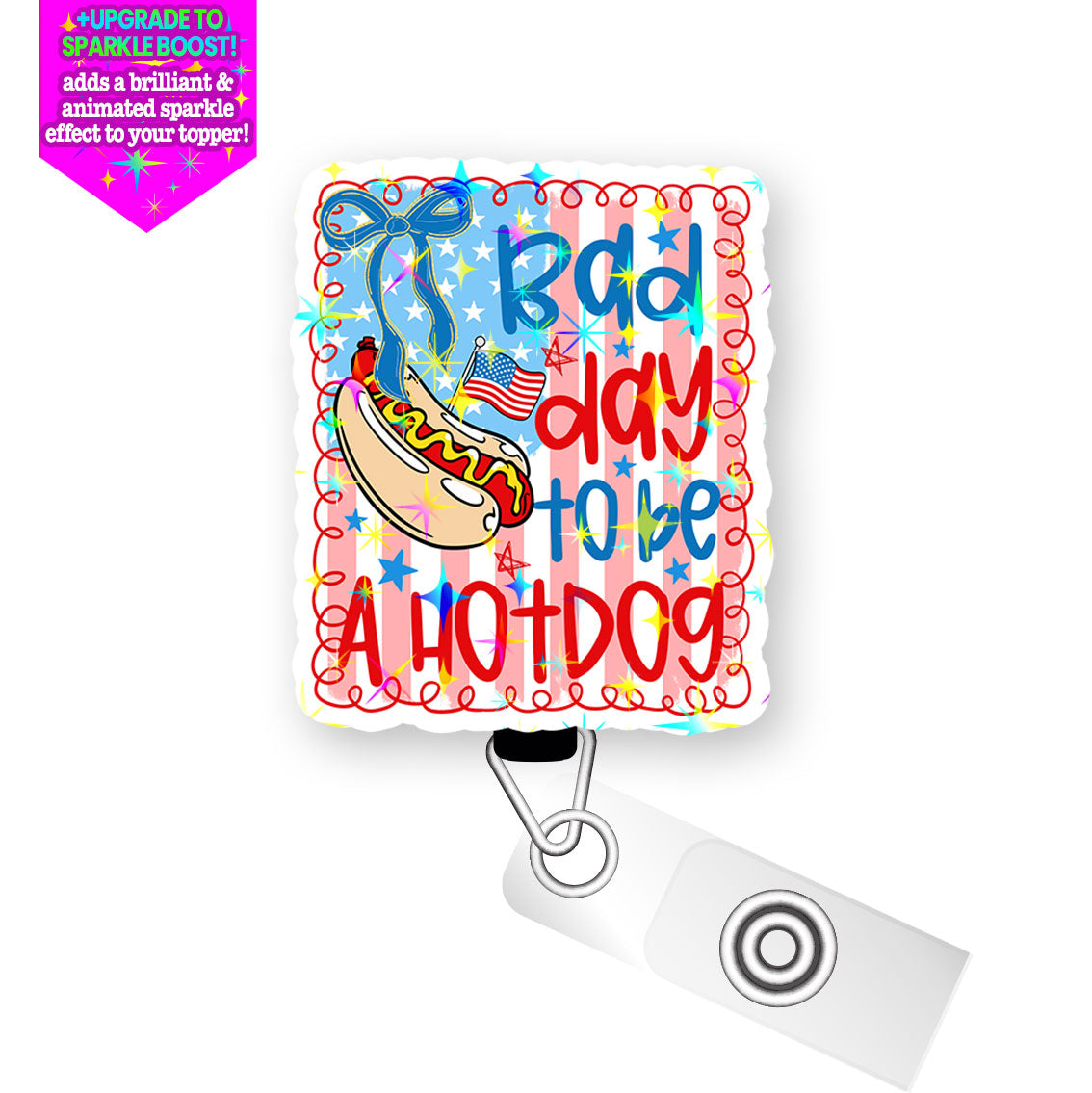 Bad Day to Be a Hotdog Pop Topper Swapfinity Retractable ID Badge Reel - - Topperswap