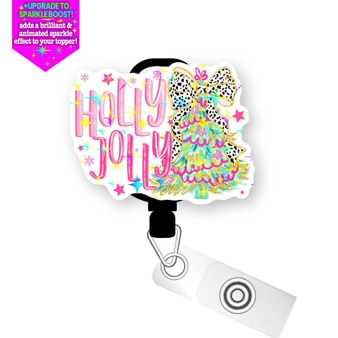 Holly Jolly Christmas Pop Topper Swapfinity Retractable ID Badge Reel - Slide Clip / Make it Sparkle - Topperswap