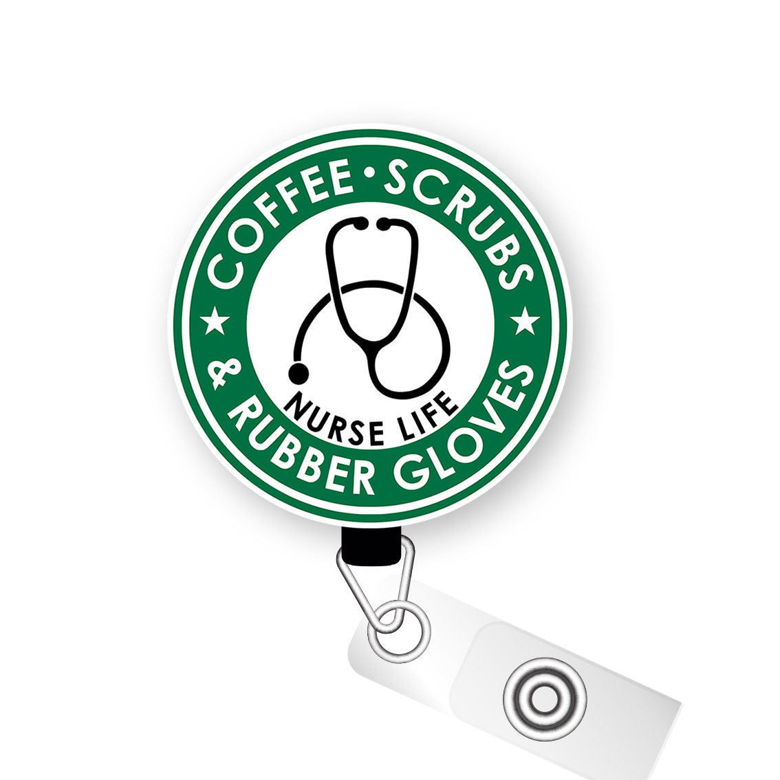 Coffee, Scrubs, Rubber Gloves Nurse Life Pop Topper Swapfinity Retractable ID Badge Reel -  - Topperswap